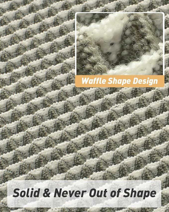 AMOAMI Upgraded Waffle Runner Rug Super Absorbent Non Slip Bath Mats for Bathroom Machine Washable Bathroom Runner Rug with Tassels, Ideal for Hallway Bedroom Laundry Room, 17" x 48‘’, Green & Cream