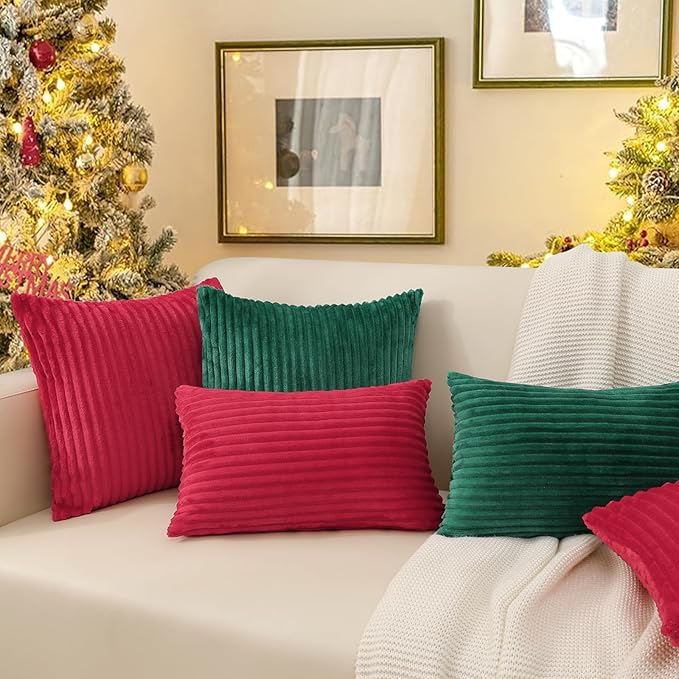 Simmore Decorative Throw Pillow Covers 18x18 Set of 2, Soft Natural Plush Flannel Double-Sided Fluffy Couch Pillow Covers for Sofa Living Room, Red