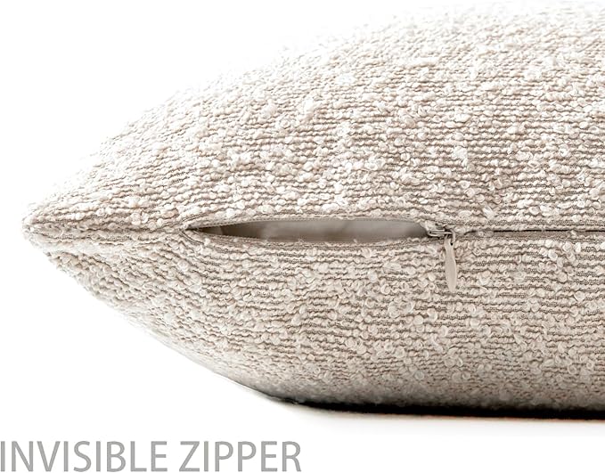 Boucle Decorative Throw Pillow Covers for Couch Set of 2, 24x24 inches, Beige