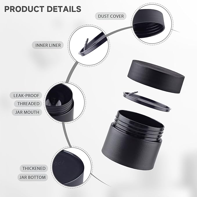 Travel Size Containers, Small Plastic Containers with Lids, 20 Gram Travel Container for Creams, Lotion, Toiletries, Makeup (2PCS Black and 2PCS White Plastic Jars)