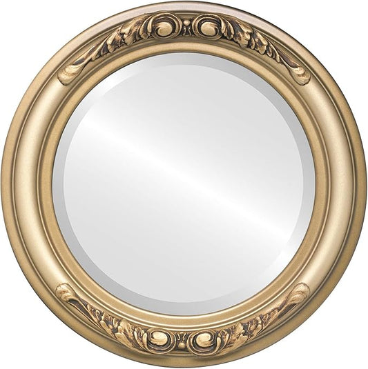 OVALCREST Round Beveled Wall Mirror for Home Decor - Florence Style - Desert Gold - 22x22 Outside Dimensions