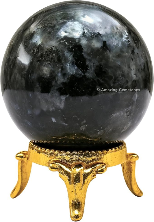 Amazing Gemstone Larvikite Crystal Ball with Stand - 1.5" Inches Crystal Sphere Meditation Balls for Witchcraft and Decorative Balls