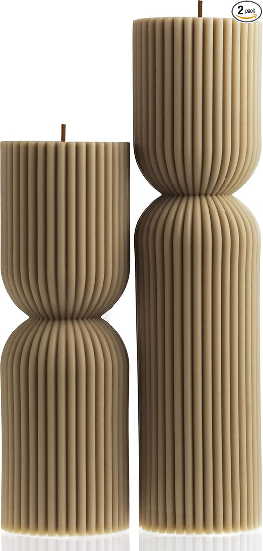 LAWA Hourglass Pillar Candle - Large Beautiful Handmade Pillar Scented Soy Wax Candle Elegant Bubble Aesthetic Candle Housewarming Gift Home Room Shelf Decor Idea Olive Beige (Set of 2)