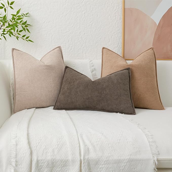 Kevin Textile 14x20 Inch Lumbar Pillow Cover 1 Pack Soft Boucle Textured Decorative Waterproof Rectangle Cushion Elegant Accent Pillow for Couch Sofa Chair Bed Home Decor Indoor Outdoor Taupe