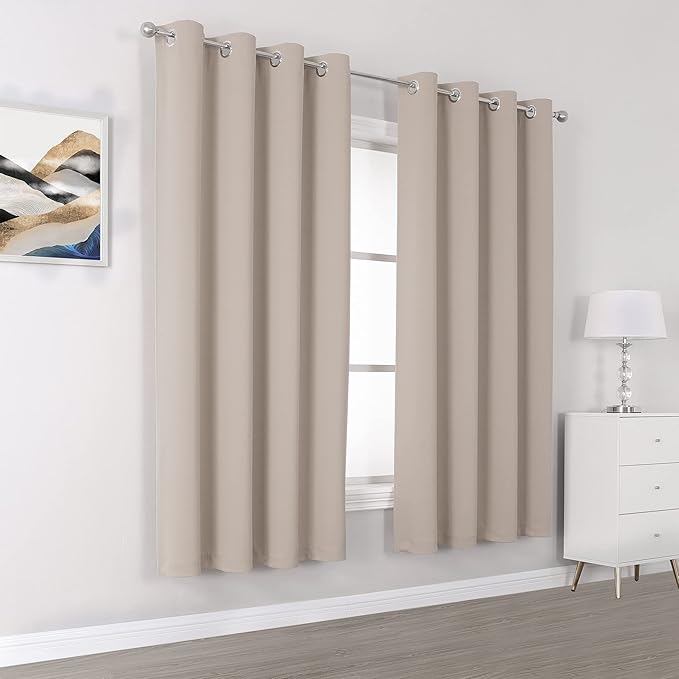 DUALIFE Light Brown Curtains for Living Room 2 Panels 63 Inches Long Solid Blackout Curtain Panels Thermal Insulated Grommet Top Room Darkening Curtains for Bedroom 52 x 63 Inch Length
