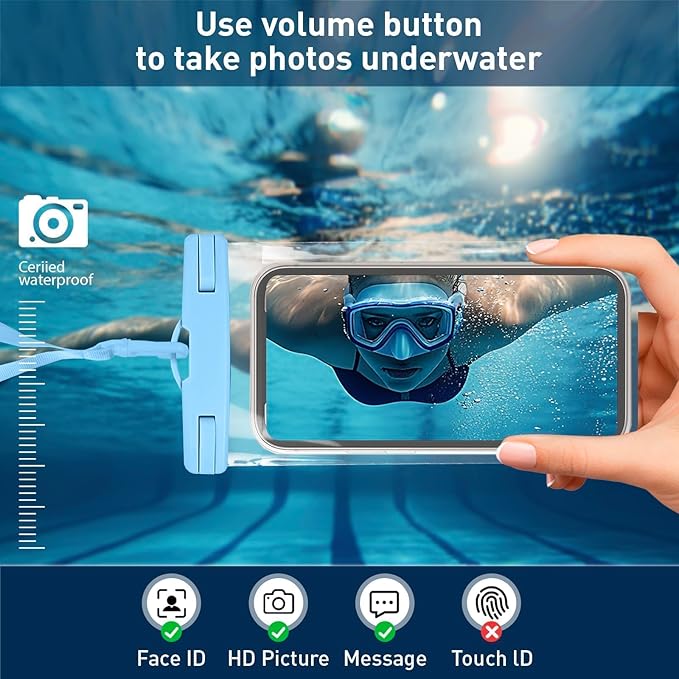 1/2 Pack Waterproof Phone Pouch Compatible with iPhone 17 16 15 Pro Max & Galaxy S24+/S23 7in Waterproof Phone Case, IPX8 Beach Travel Must Haves, Beach Essentials, Pink and Blue, 2 Pack