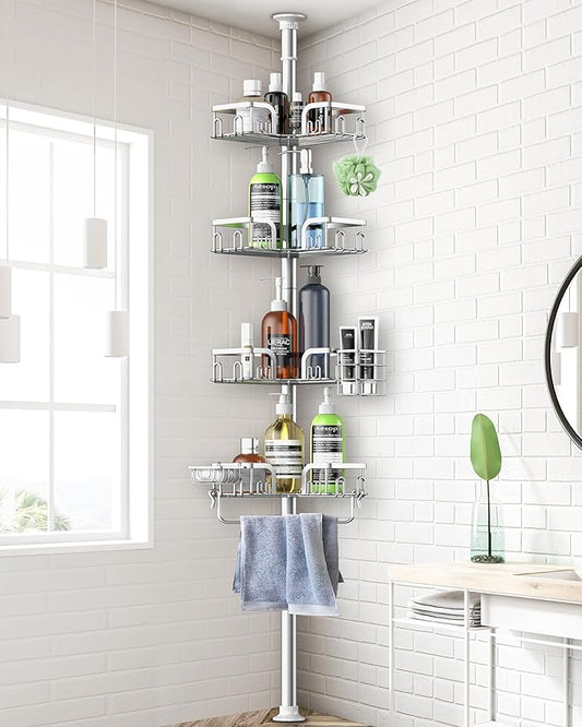 Corner Shower Caddy Tension Pole 4 Tier Adjustable Stainless Steel Shower Shelf for Inside Shower Bathtub Shampoo,Standing Bathroom Organizer Shelves with 39 to 113 inch Height
