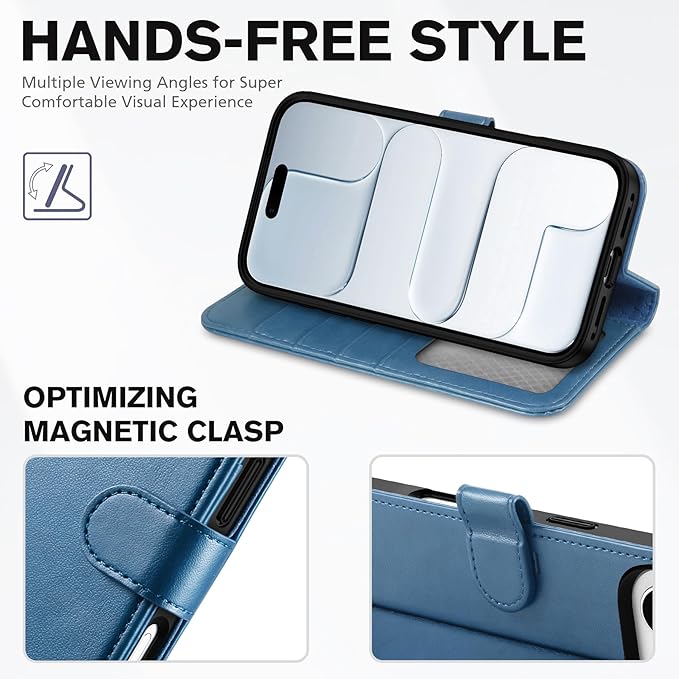 TUCCH Wallet Case for iPhone Air (6.5-Inch) 2025, Wrist Strap | RFID Blocking 4 Card Holders | Stand | Shockproof TPU Shell | PU Leather | Magnetic | Protective Flip Cover | Light Blue