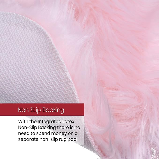 Silky Soft Faux Fur Rug, 3 ft. x 5 ft. Pink Fluffy Rug, Sheepskin Rectangle Shaggy Pink Carpet for Living Room, Bedroom, Kids Room, or Nursery Home Décor Accent Machine Washable with Non-Slip Backing