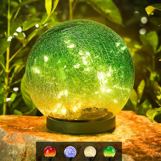 Outdoor Waterproof IP65 Solar Globe Lights, Led Solar Light Balls for Lawn Garden Patio Table Art Decoration, Yard Landscape Illuminated Cracked Glass Sphere Gazing Ball Lights, Round Ornaments Orbs