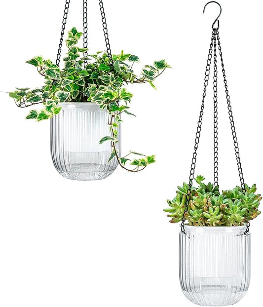 Josteve 4.5 Inch 2 Pcs Self Watering Hanging Planter Indoor Plant Pots Drainage Holes, Outdoor Small Hanging Planters Flower Pot Basket, Visible Water Level, Plant Hanger Home Decor, Gardening
