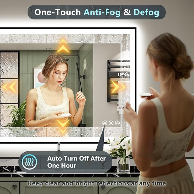 44x30 Black Framed LED Bathroom Mirror with Lights, Backlit + Front Lit, Anti-Fog Lighted Vanity Mirror for Bathroom Wall with 3 Colors, Dimmable, Memory, Tempered Glass, Horizontal/Vertical