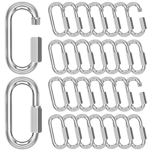 M5-30 Pack 1.95” Quick Links Chain Connectors, 3/16″ Galvanized Chain Locking Hooks, 650LBS Heavy Duty Thread Quick Link Clips, Twist Oval Keychain D Shape for Swing, Backpack, Key Ring