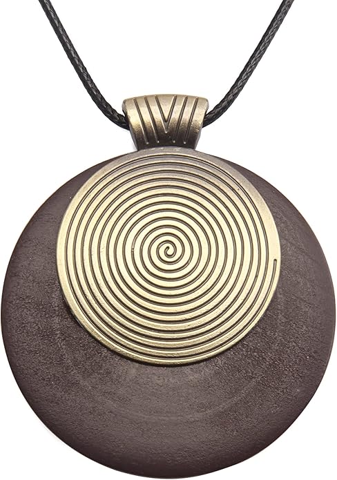 Leather Necklace for Women Boho Choker Necklace Long Cord Leather Pendant Bohemian Neckalce Vintage Alloy Pendant Leather Rope Necklace Wooden Necklaces for Women