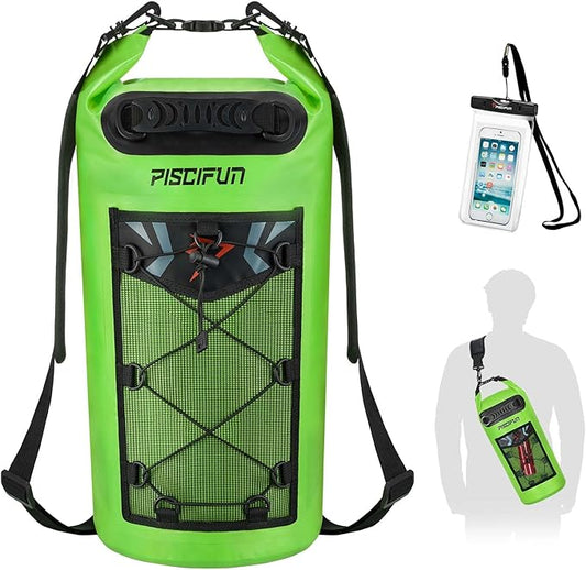 Piscifun Dry Bag, Waterproof Floating Backpack 10L/20L/30L/40L with Waterproof Phone Case for Boating, Kayaking, Fishing
