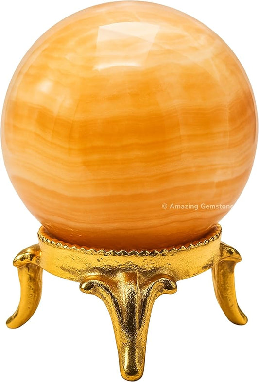 Amazing Gemstone Yellow Calcite Banded Crystal Ball with Stand - 1.5" Inches Crystal Sphere Meditation Balls for Witchcraft and Decorative Balls