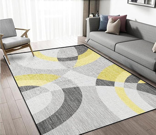 Area Rug Washable 5'x7' Ft Non Slip Rubber Backing Foldable Geometry Durable Rug for Living Room, Bedroom, Home Office