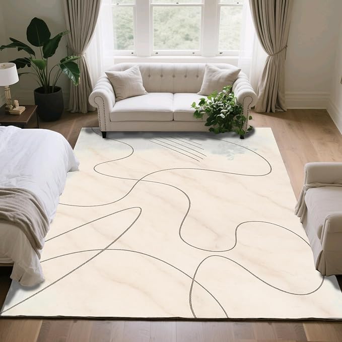 Modern Marble Rug - 2x4 Rug, Abstract Line Marble Hallway Rugs, Minimalist Geometry Runner Rugs, Washable & Non Slip Small Carpet Home Decor