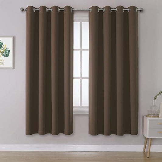 DUALIFE Brown Blackout Curtains Panels for Bedroom 63 Inches Long Coffee Color Curtains with Grommet Thermal Insulated Room Darkening Solid Widow Drapes for Living Room 52x63 Inch Set of 2 Panels