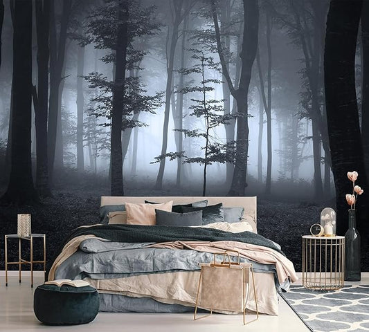 AFZEVEB-Foggy Dark Forest Wallpaper Landscape Tree Wall murals for Bedroom 159"x107"(Not Peel and Stick)
