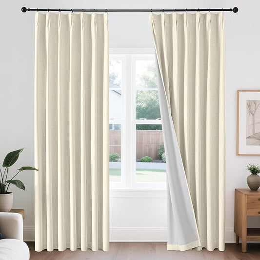 Joydeco Pinch Pleated Linen Curtains for Living Room, 100% Blackout Darkening Curtains 72 inches Length 2 Panel Thermal Insulated Pinch Pleat Drapes(Linen,40'' Wx72'' L)