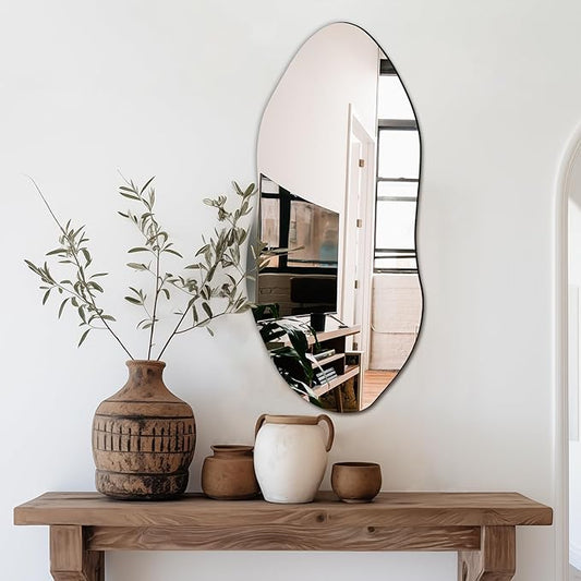 Delma Irregular Wall Mirror,32"x14" Slim Vertical Wavy Design,Frameless Decorative Mirror for Entryway,Hallway & Bathroom,Modern Boho Wall-Mounted