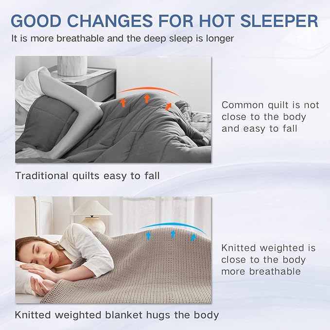 Guohaoi Knitted Weighted Blanket for Adults (Beige 60"x80" 20lbs) No Beads Cooling Throw Blanket for Hot Sleepers, Home Decor Breathable Chunky Knit Heavy Blanket Use on Queen/King Size Bed