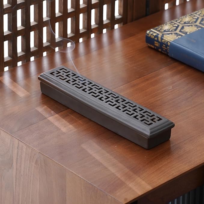 CEREMONY Incense Holder,Ceramic Incense Holder for Sticks with Ash Catcher,Coffin Style Incense Box,Incense Burner for Meditation Yoga Spa Room Decor(Brown)