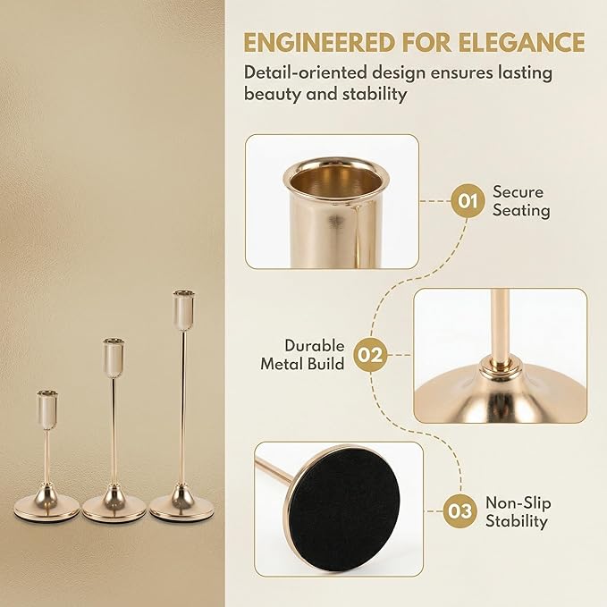 27 Pcs Gold Candlestick Holders Set - Vintage Brass Taper Candle Holder for Pillar Candles - Modern Decorative Centerpiece for Wedding Fireplace Mantel Decor - Cozy Atmosphere Housewarming Gift