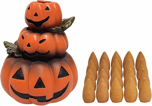 HOSLEY Resin Backflow Incense Cone Burner Holder, Pumpkins Decor Statue 4.72" High with 20 Pieces of Dragon Blood Backflow Incense Cones