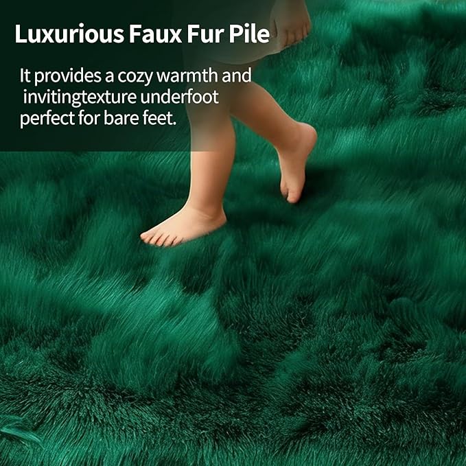 Green Faux Fur Sheepskin Area Rug for Living Room Bedroom, 4 x 6 Feet Ultra Soft Shaggy Fuzzy Furry Carpet Chair Throw Large Rugs for Kids, Girls, Nursery Room Decor Dorms