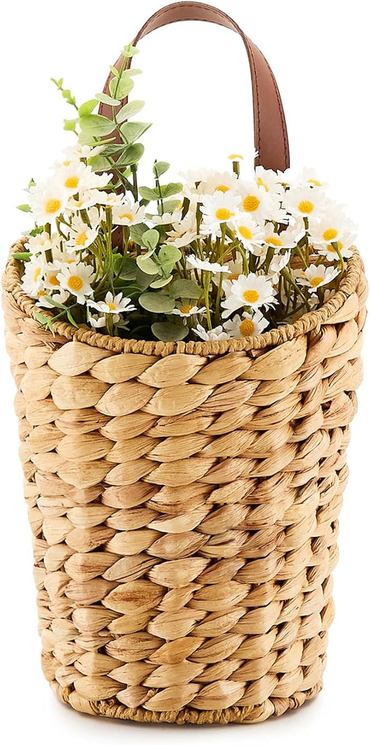 Handwoven Front Door Basket Water Hyacinth Wall Hanging Basket Decorative Boho Mounted Organizer for Dried Flower Plants Storage Basket for Garden, Home, and Farmhouse Décor