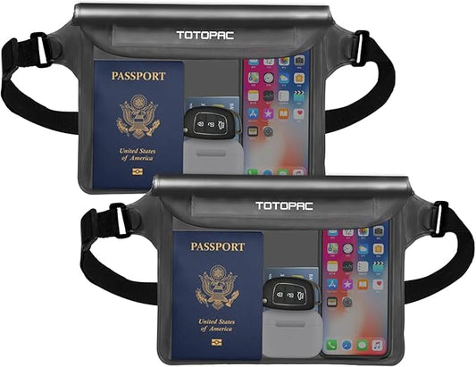 2-Pack Waterproof Fanny Pack, Phone Pouch with Waist Strap, 9x6.7 Inch Dry Bag for Phone, Cash, and Valuables – for Swimming, Kayaking, Boating, Snorkeling, and Water Sports (2, Grey + Grey)