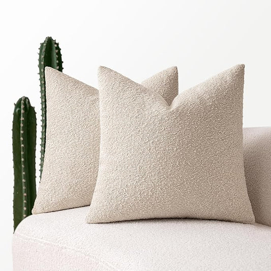 MIULEE 16x16 Inch Decorative Pillow Covers for Couch Bed Set of 2 Textured Boucle Neutral Winter Throw Pillows Oatmeal Accent Solid Cushion Pillowcases Sofa Livingroom Home Decor