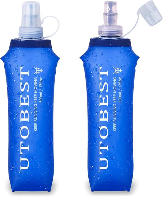 Soft Flask, 2 Pack Soft Flask Running Bottles 500ml,TPU Foldable Running Flask, Portable Collapsible Flask Handheld for Travel Traveling Hiking Cycling City Walk