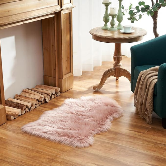 EasyJoy Ultra Soft Fluffy Shaggy Area Rug Faux Fur Rug Chair Cover Seat Pad Fuzzy Area Rug for Bedroom Floor Sofa Living Room (2 x 3 ft Sheepskin, Pink)