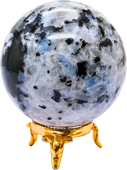 Amazing Gemstone Rainbow Moonstone Crystal Ball with Stand - 2.5 Inches Large Crystal Sphere Meditation Balls for Witchcraft and Decorative Balls