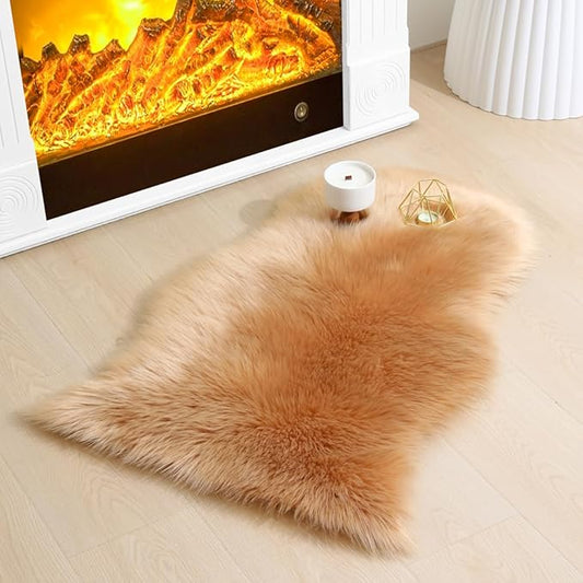 Faux Fur Small Rug 2 x 3 ft Brown Shaggy Sheepskin Machine Washable Fuzzy Area Rug Super Soft Fluffy Plush Carpet for Bedroom Living Room Floor Nursery Kids Room Bedside Rug