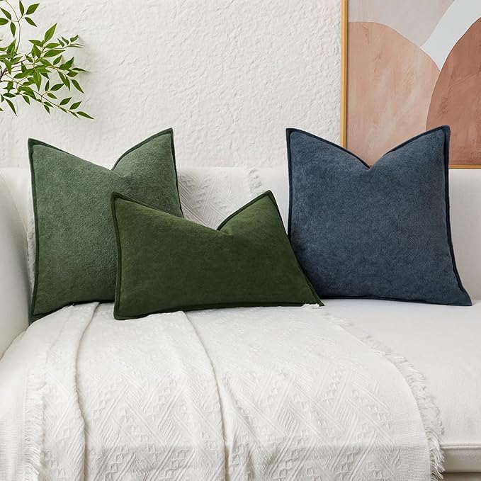 Kevin Textile Waterproof Decorative Pillow Covers Olive Green 12x20 Inch Pack of 2 Soft Boucle Textured Lumbars Cushions Elegant Accent Pillows for Couch Sofa Chair Bed Home Decor Indoor Outdoor