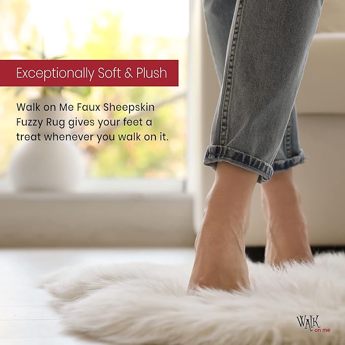 Silky Soft Faux Fur Shaggy Rug, 2 ft. x 3 ft. White Fluffy Sheepskin Area Rug, Rectangle Rug for Living Room, Bedroom, Kid's Room, or Nursery, Home Décor Accent, Machine Washable with Non-Slip Backing