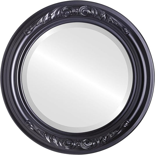 OVALCREST Round Beveled Wall Mirror for Home Decor - Florence Style - Matte Black - 34x34 Outside Dimensions