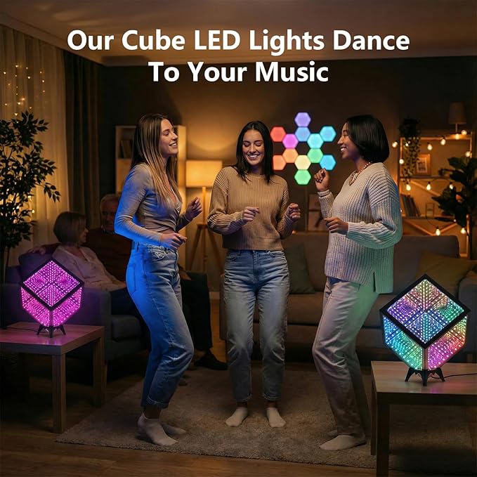 Infinity Hyper Cube LED Table Lamp - Infinity Mirror Light with 100+ Patterns, Music Sync, App Control, Infinite Cube Night Lights for Gaming,Party,Living Room,Bedroom Light Display and More(5Inches)