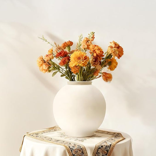 Sandstone Large White Ceramic Vase, 11- Inch Matte White Rounded Design for Easy Arranging, Farmhouse & Minimalist Home Decor for Living Room, Mantel, Dining Table, Entryway, Bathroom, Weddings