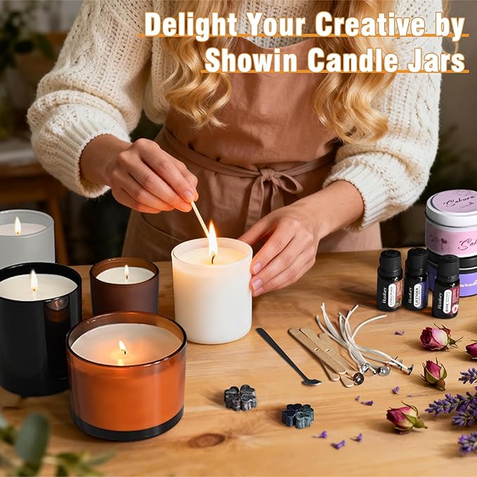 8 OZ Thick Candle Jars for Making Candles 15 Pcs, Green Empty Jars with Wood Lids for Candle Making, Sample Container,Clear Green