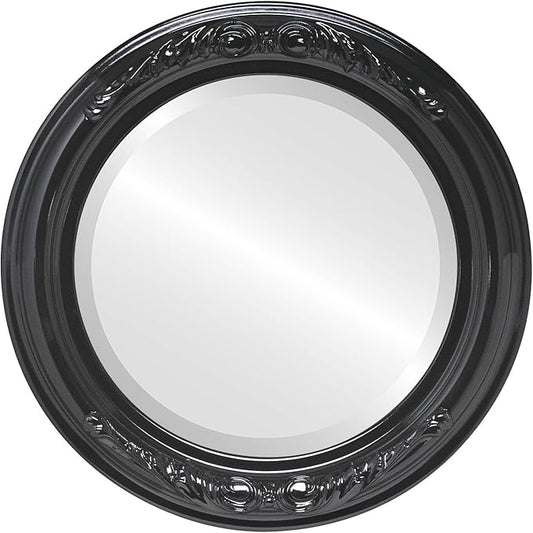 OVALCREST Round Beveled Wall Mirror for Home Decor - Florence Style - Gloss Black - 18x18 Outside Dimensions