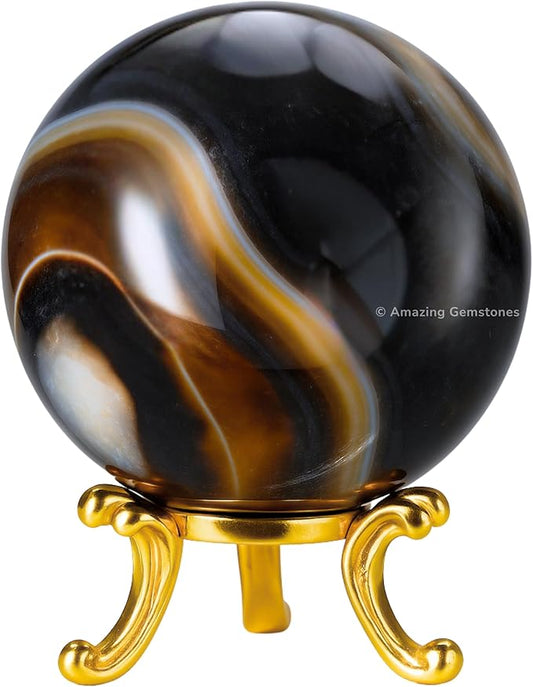 Amazing Gemstone Black Onyx Crystal Ball with Stand - 1.5" Inches Crystal Sphere Meditation Balls for Witchcraft and Decorative Balls