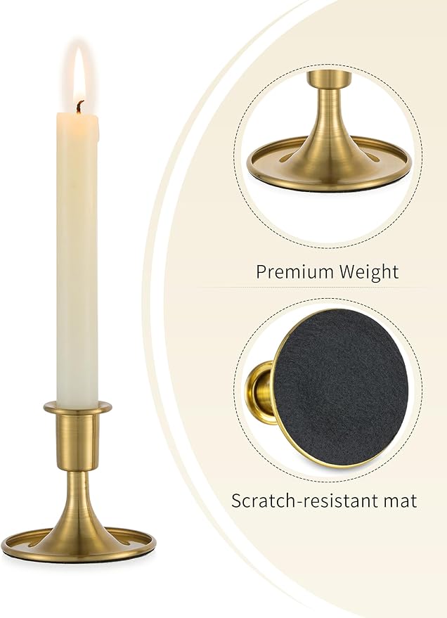 Romadedi Gold Candlestick Candle Holders - Brass Taper Holders Candle Stick for Wedding Table Centerpiece Festive Christmas Mantel Decoration Home Decor, Set of 6