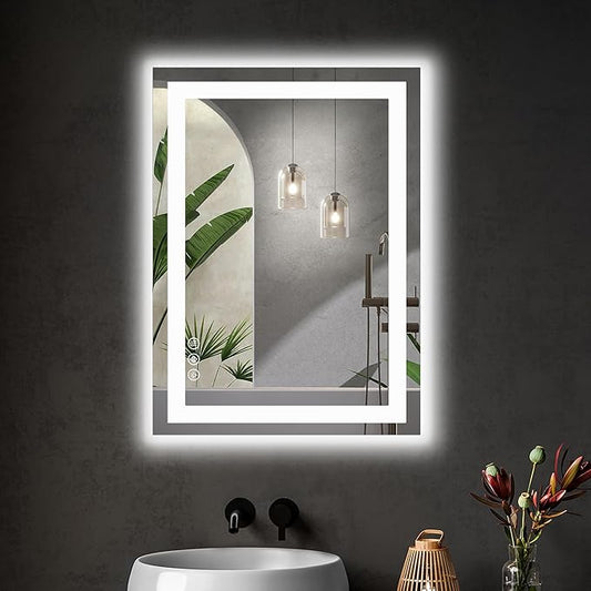 Sweetcrispy 20.1"x28.1" 1Smart Anti-Fog LED Bathroom Mirror with Front Light & Backlit, 3 Color Temperatures, Dimmable, Memory Function, Rectangle Modern Vanity Mirror