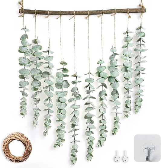 Artificial Eucalyptus Wall Hanging Decor - Fake Eucalyptus Leaves Greenery Vines Wall Hanging Plants - Farmhouse Rustic Boho Decor for Bathroom Bedroom Livingroom Decorations