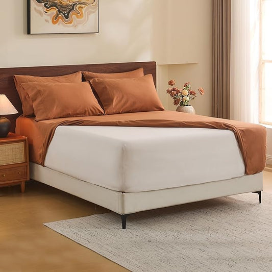 MEISHANG 100% French Pure Linen Sheets California King Size - Extra Deep Pocket Sheet Set, Soft Durable Flax Linen, Anti-Tear Breathable & Oeko-Tex Certified 18-24 Deep Pocket,All Season(Brown)